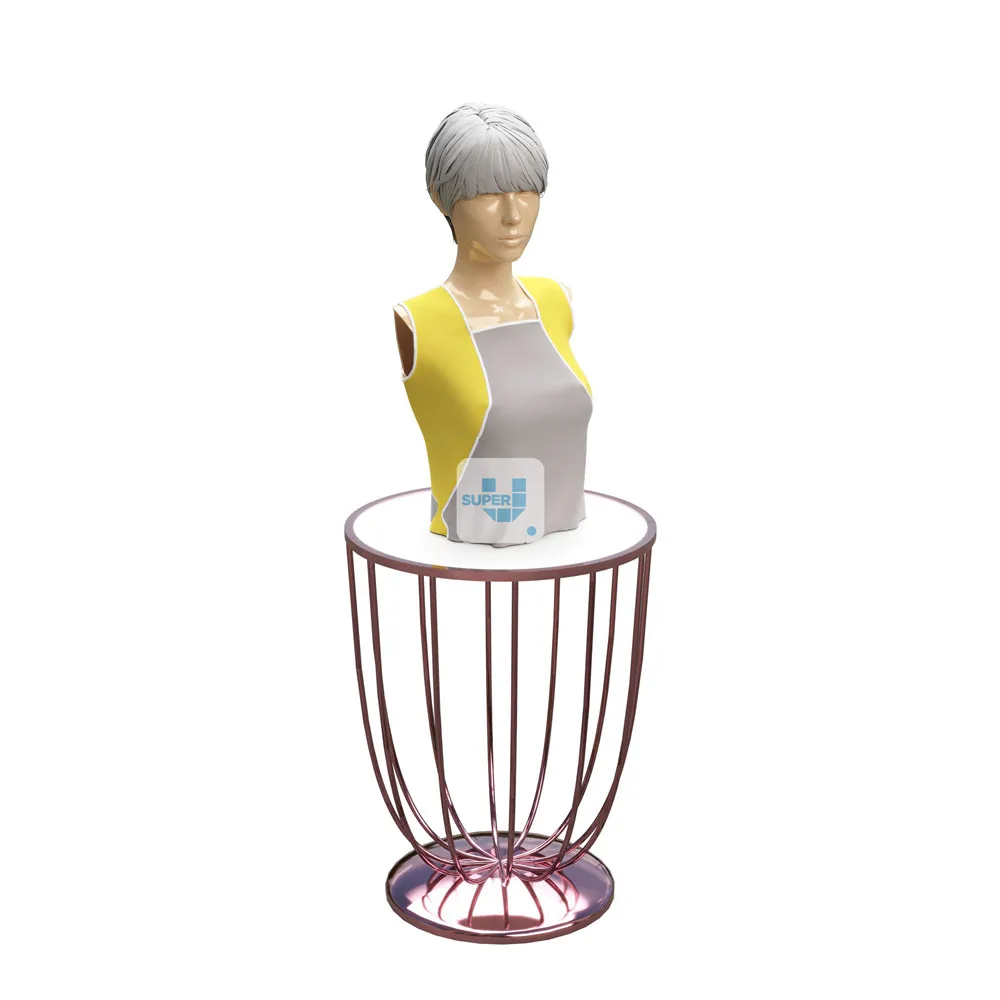 Custom Bottom Storage Hair Salon Wall Display Adjustable Glass Pink Stainless Steel Frame Shelf Mannequin Wig Display Shelf