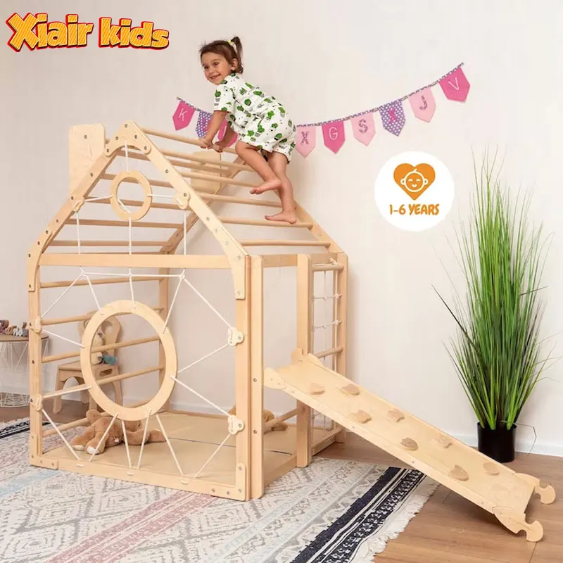 Xiair Wholesale Factory Nursery Mobile Toddler Climbing Pickler Gym With Rock Piklers Triangle Ramp Optional Rope Accessories