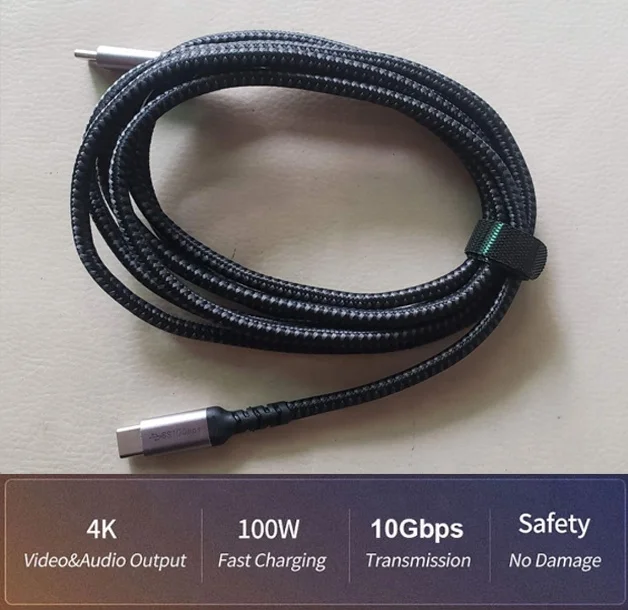 
 Кабель 3,1 Type-c Gen 2 10G E-mark с поддержкой 4K @ 60Hz со 100 Вт PD зарядкой 20 в 5A USB-C плетеный кабель  