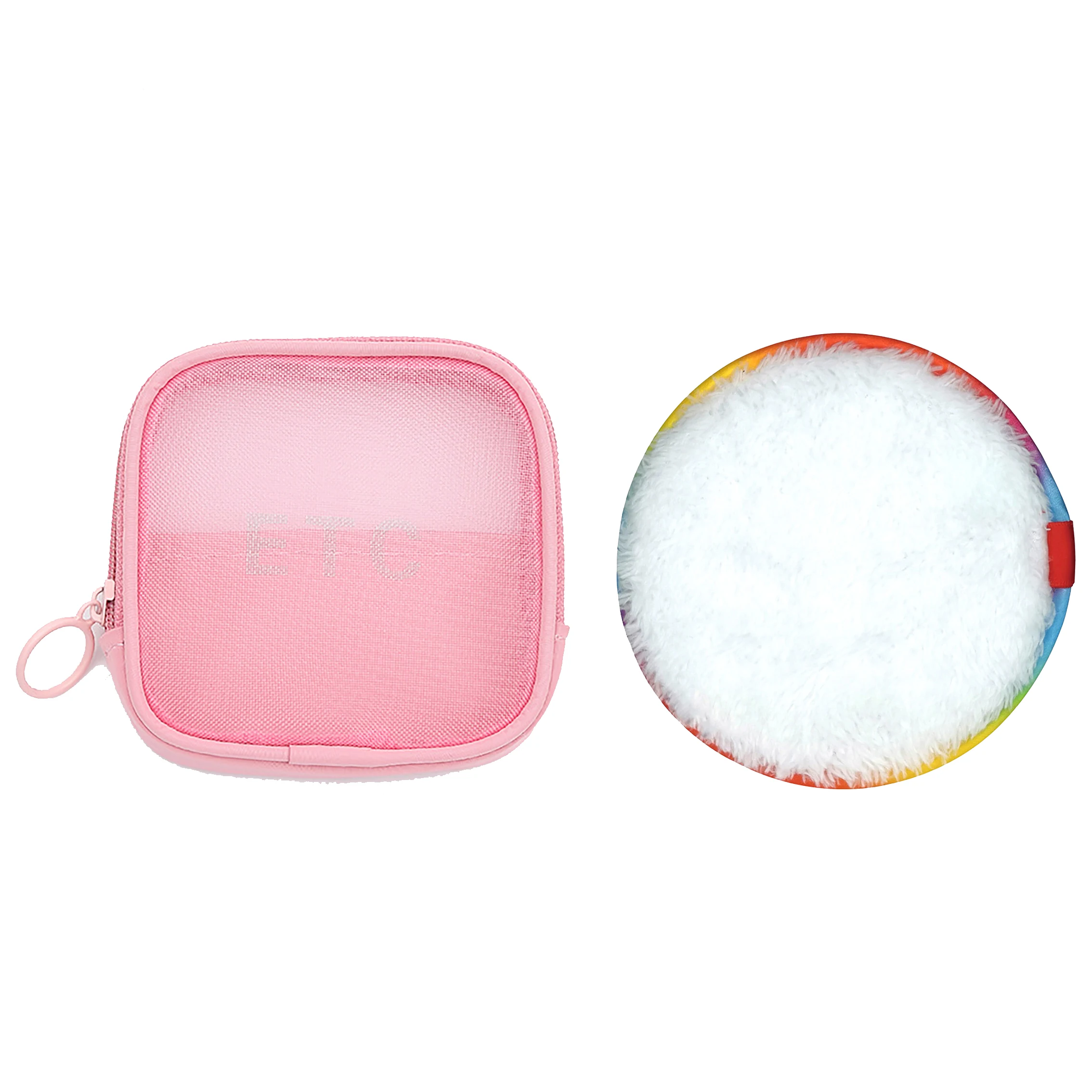 Rainbow Bezel Skin Care Washable Face Non Chemical Makeup Remover Sponge Puff Pads Set with Mini Cosmetic Bag