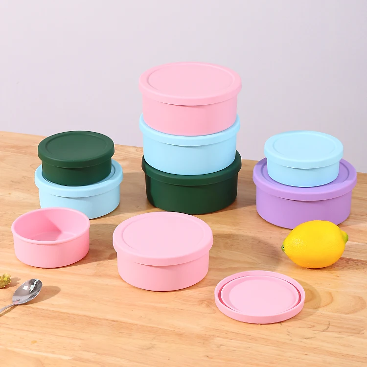 New Arrival Round 3 Size Sealed Microwave Kitchen Storage Silicone Food Containers BPA Free Portable Bento Lunch Boxes for Kids