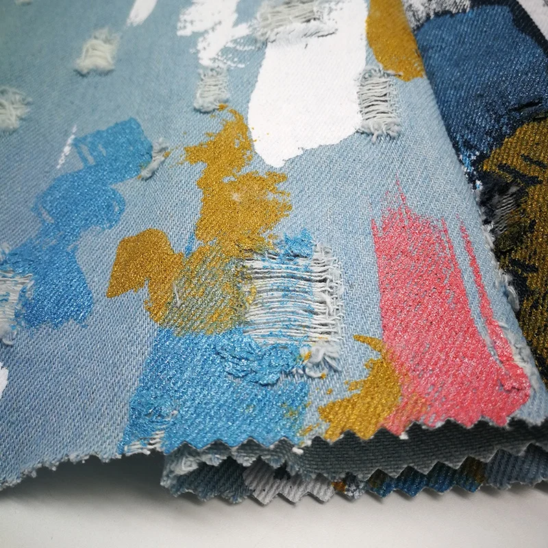 
Fashion Monogram Denim Jeans Fabric Desinger 100% Cotton Brocade Jacquard Fabrics For Pants Jackets Material 