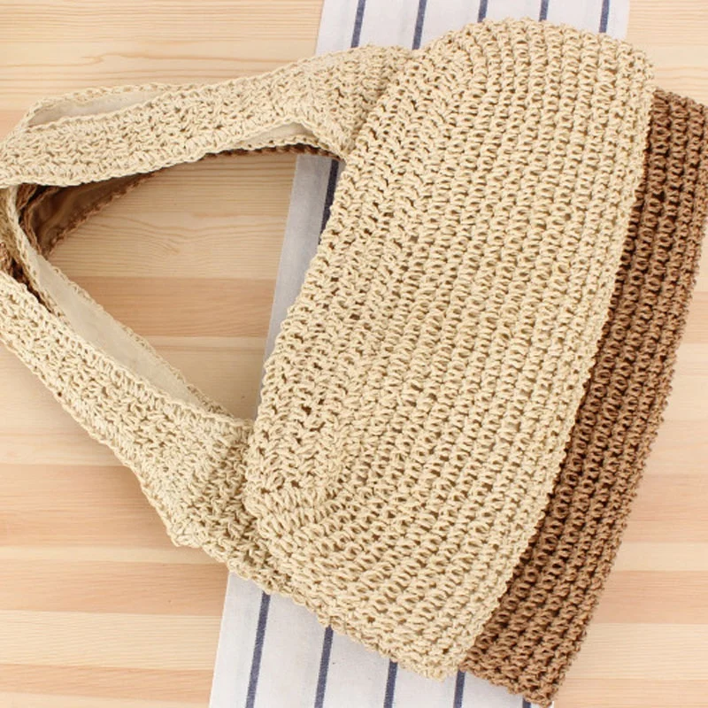 Custom Crochet Eco-friendly Straw Beach Bag Large Capacity Straw Women Handbags Summer Bohemian Shoulder Tote Bag