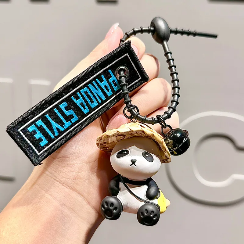 Straw Hat Panda Series Anti Loss Keyfob Bell Bag Pendant Cute Creative Cartoon Gift Keytag Kawaii Doll Keyholder For Students