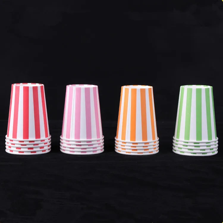 Disposable Striped Colored Paper Cup 9 oz 250ml Thickened Eco-Friendly Birthday Party Paper Cup