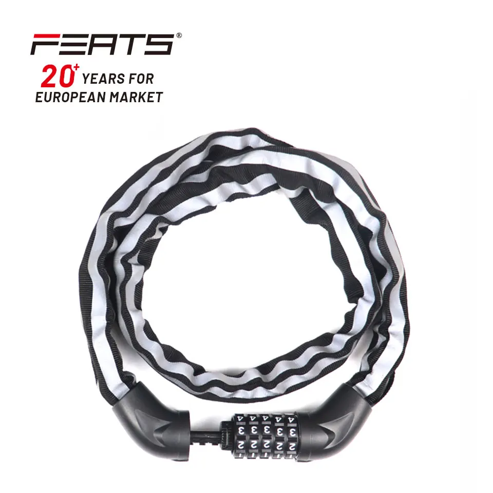Bike Lock Heavy Duty Security Anti-Theft Bicycle Chain Lock with Reflective Strips with 5digit combination lcok