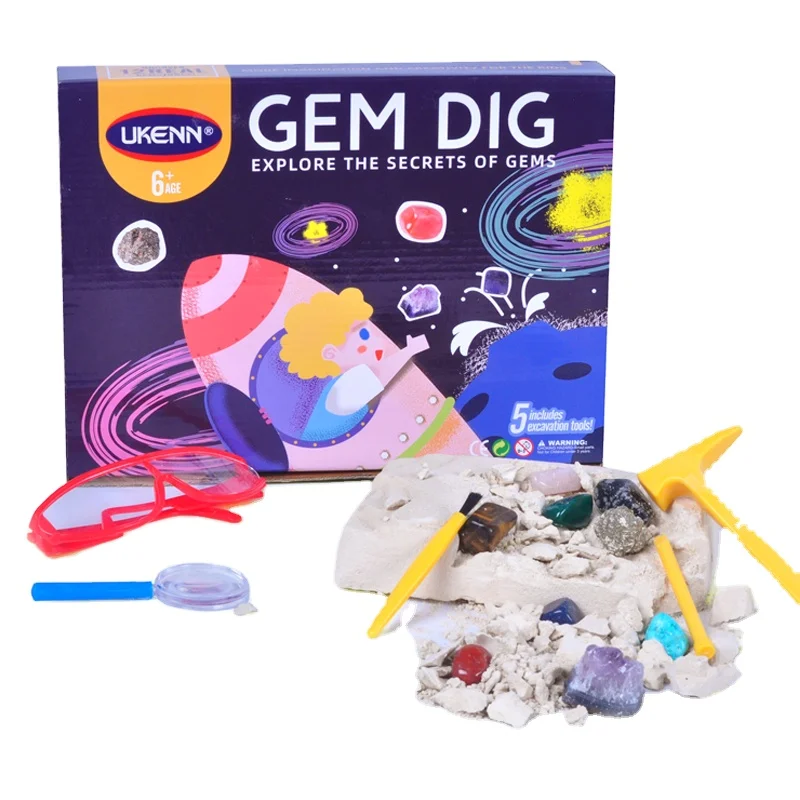 K6607 Dig Kit Dig up 12 Real Gemstones Great Science Mining Gift Kids Boys Girls Rocks Minerals Excavation Toys
