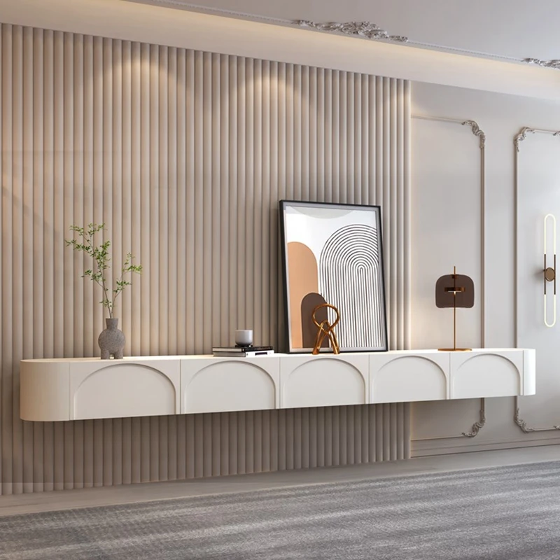 Tv cabinet french white tv stand  light luxury semicircle Arc wall hanging unit tv cabinet modern design floating  locker