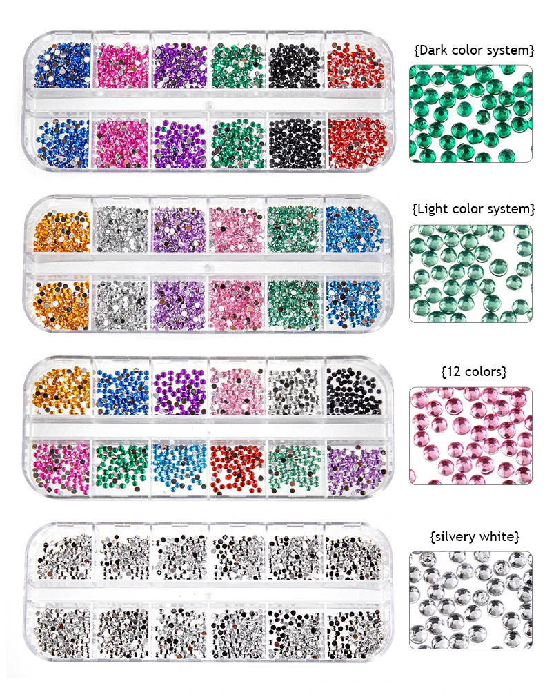 Nail Art Rhinestones Kit Nail Gems Ab Flatback Rhinestones Gems Stones, with Storage Box/Wax Pencil/Tweezers for Nail Art Craft