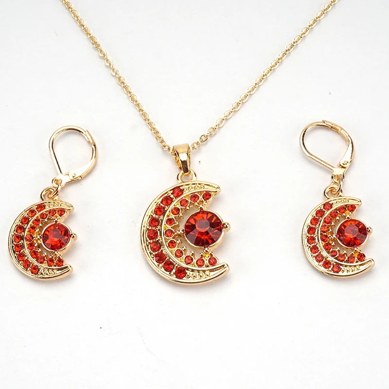 Wholesale Custom 24k gold dubai Rhinestone Wedding Necklace Earrings Bridal Jewelry Sets Luxury For Women Accessories