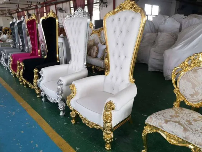High Quality High Back Gold Color Bride and Bridegroom Wedding Throne Chairs