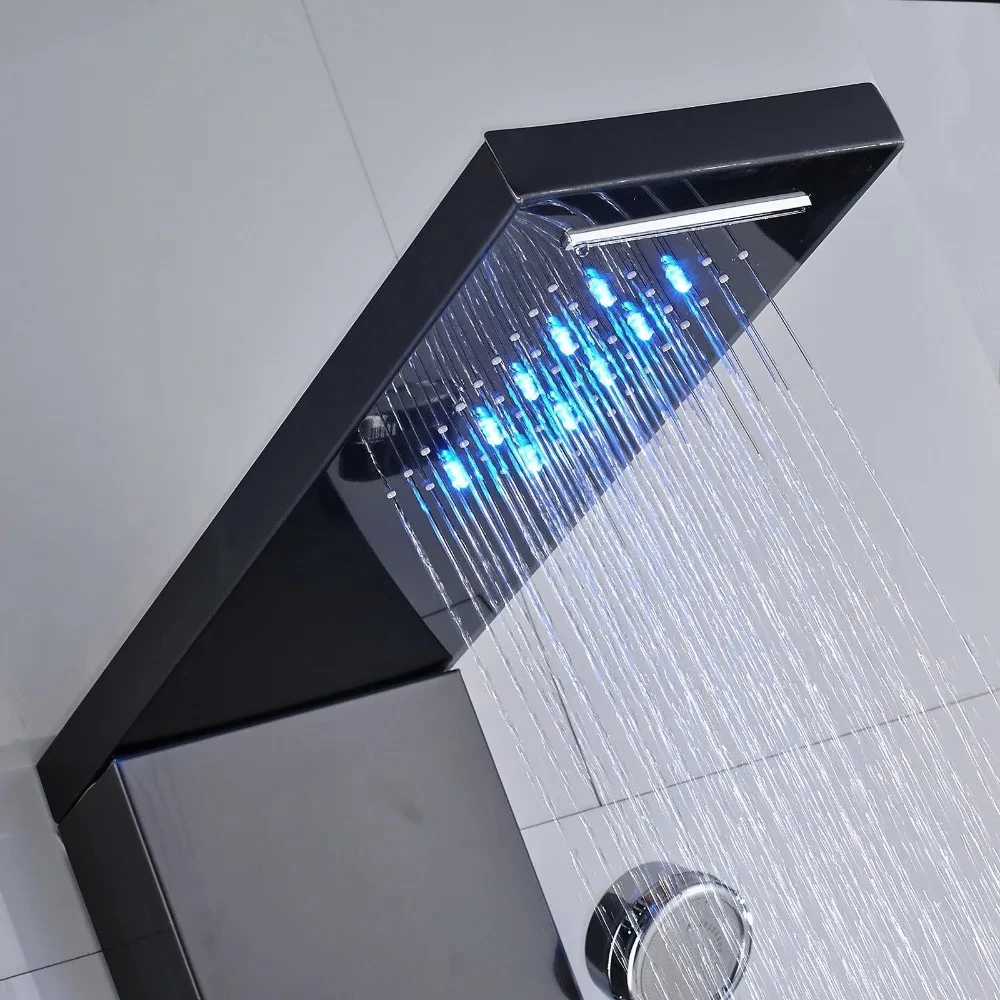Brushed Nickle ORB Bathroom Luxury Rain Waterfall Mixer Shower Shower Panel LED Light Massage Jet Brass Tub Spout Shower Column