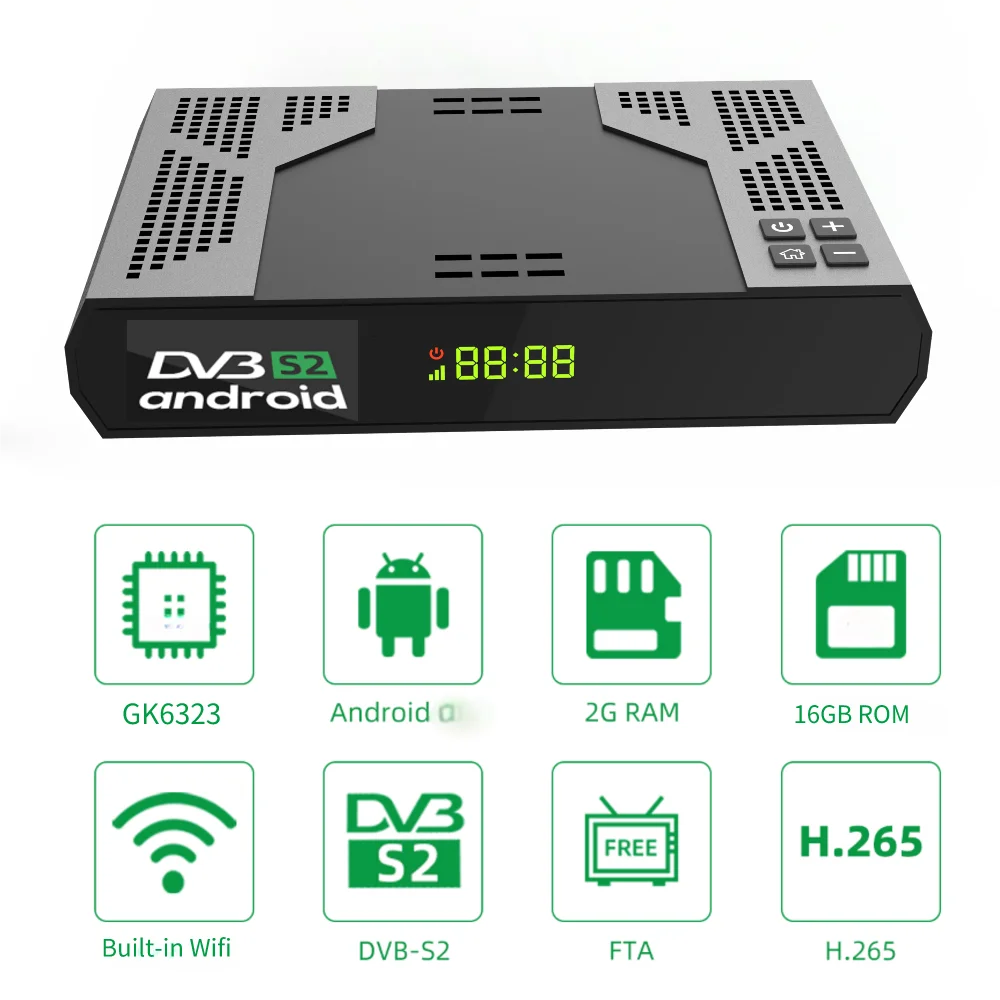 Hybrid Android 4k TV box with DVB S2 hd satellite receiver H265 2+16GB 5G Wifi OTT Set-top Box+DVB-S2 Decoder Satellite Receiver