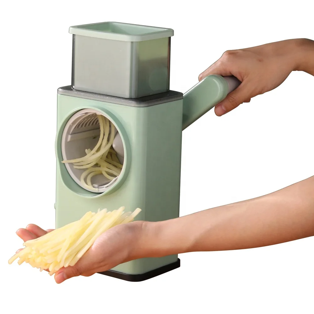 Upgrade plastic round manual potato shredder machine cheese grater vegetable slicer with large food feeding port