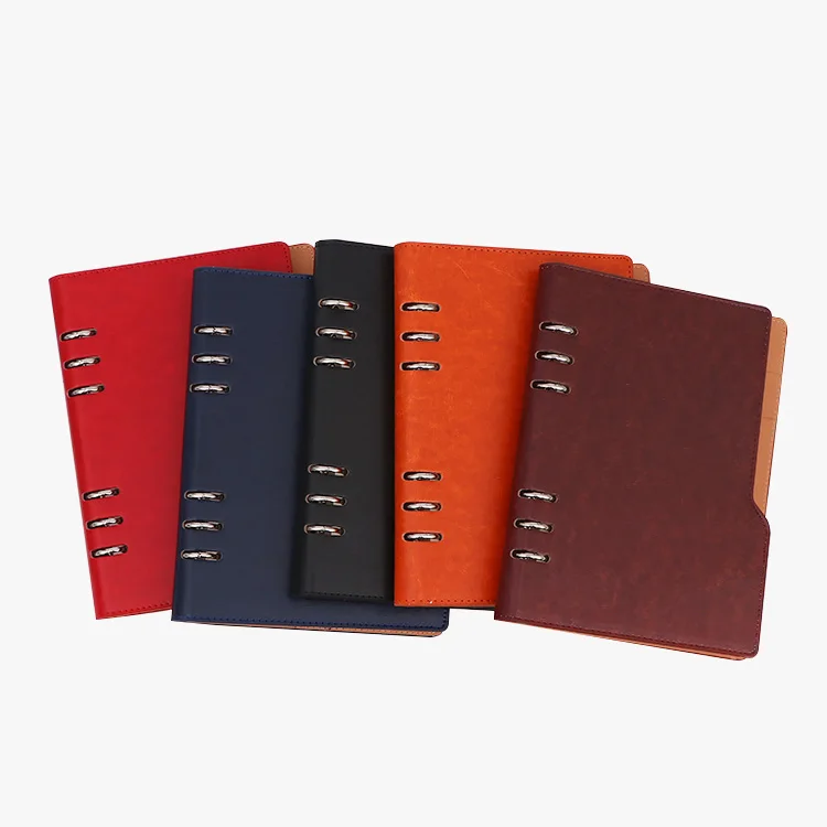 A5 6-ring Wholesale Custom PU Ring Binder Notebooks with Pen