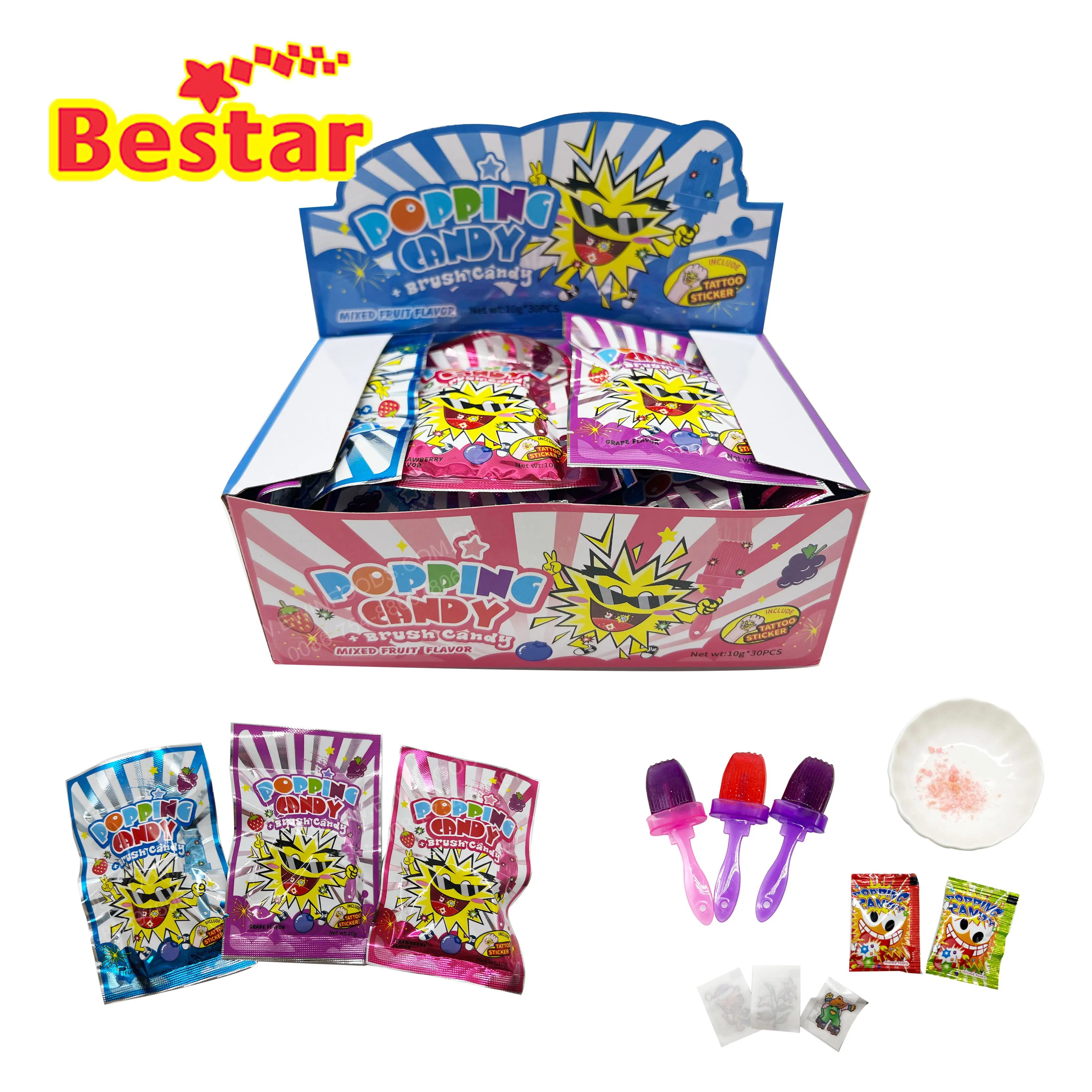 Custom Private Label Fruity Flavor Sweets Brush Hard Candy Lollipops With Popping candy
