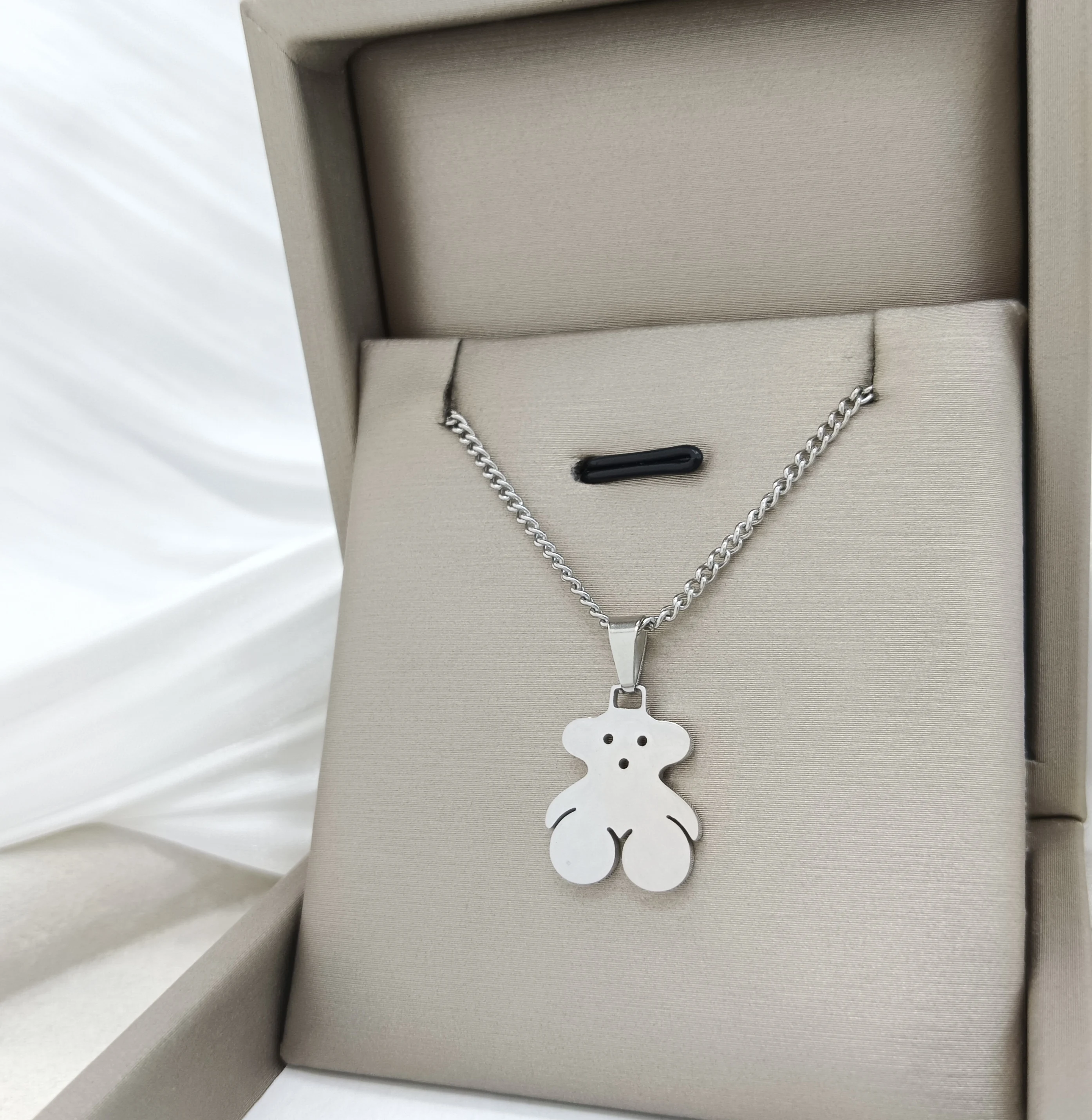 Glossy Stainless Steel Bear Fine Pendant Necklace