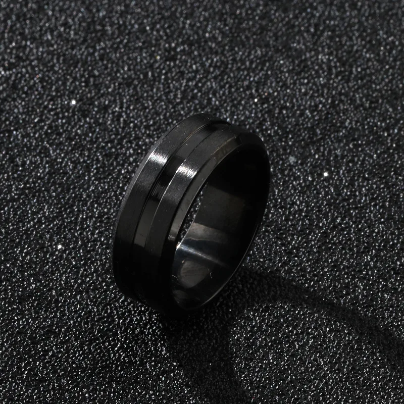 Trendy 8MM Stainless Steel Silver Black Blue Groove Ring for Men Wedding Bands Rainbow Rings Male Jewelry