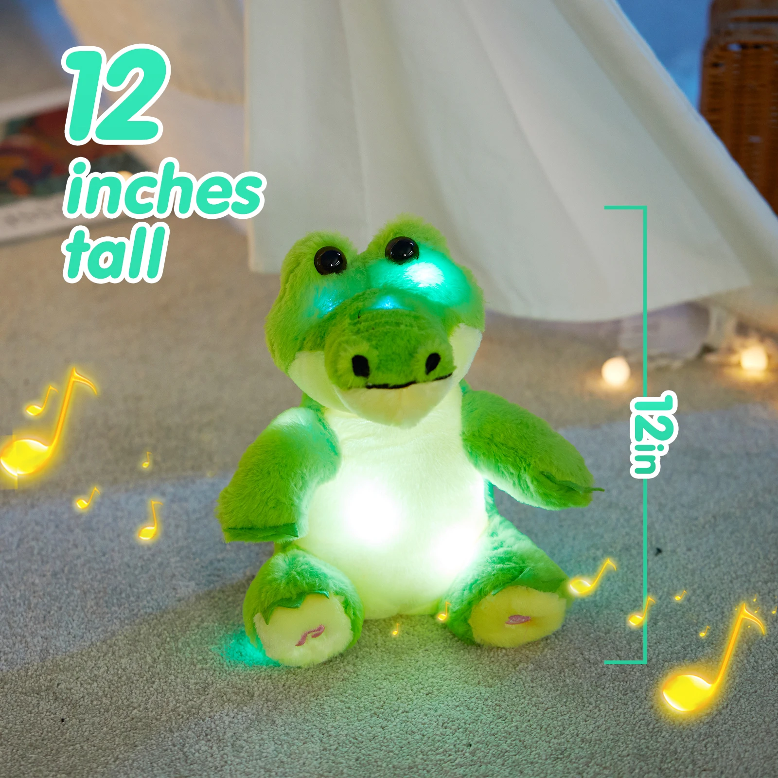 Glowing LED Cute Stuffed Musical Crocodile Light up Soft Pillow Plush Toy with Night Lights Glow in The Dark Birthday Wholesale