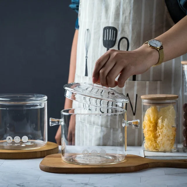 Factory clear pyrex glass cooking pot double ear glass pot for kitchen