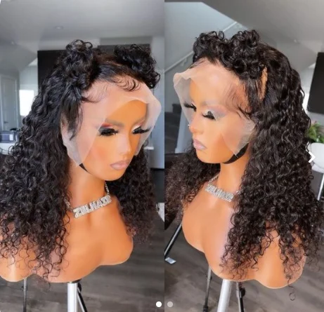 Natural Curly Human Hair Full Lace Wigs Virgin Brazilian Human Hiar Wigs  Wholesale 360 Lace Frontal Wigs With Baby Hair