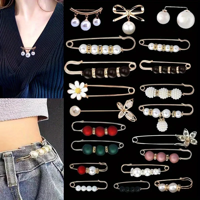 Wholesale Elegant and Charming Accessories 20 Pearl Brooch Set for Sweaters Shawls Waist and Collars