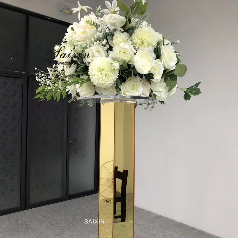 ZT-564 gold silver mirror square column acrylic flower arrangement stands wedding table decoration