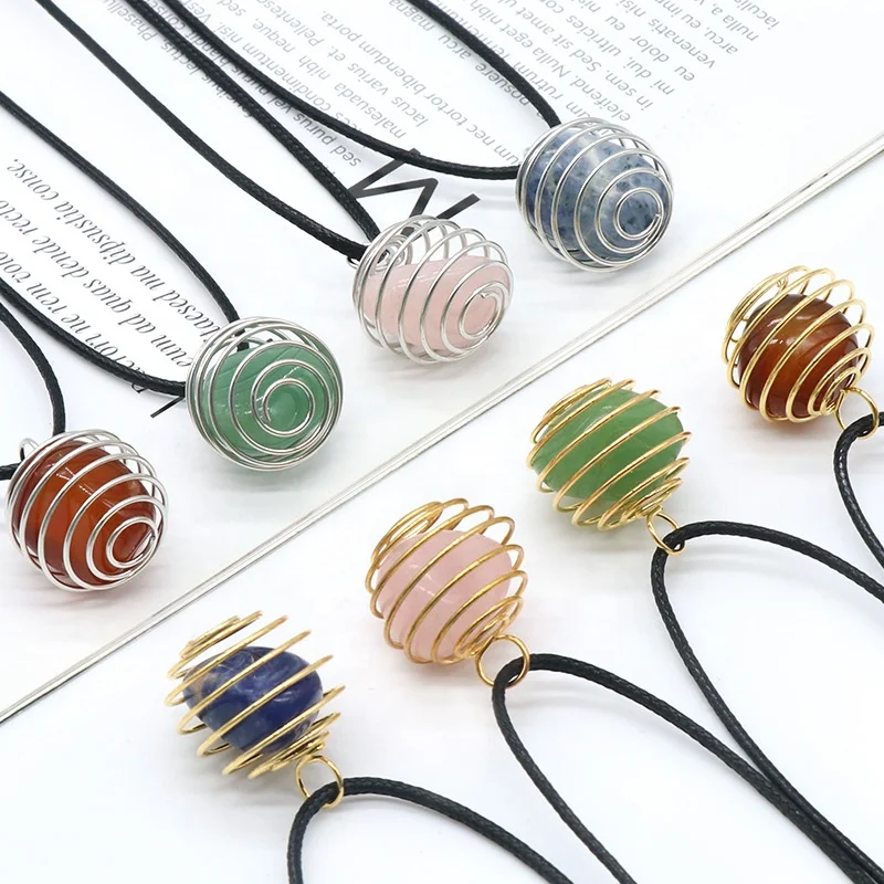 Natural Crystal Healing Stones Copper Wire Wrap Spring Pendants For Necklace Jewelry Accessories Gift Giving