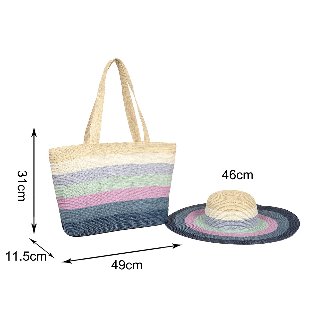 Niyang Beach Bag and Hat Set Design SS23 Paper New Women Colorful Striped Straw Summer Wallets for Women Fashionable Polyester