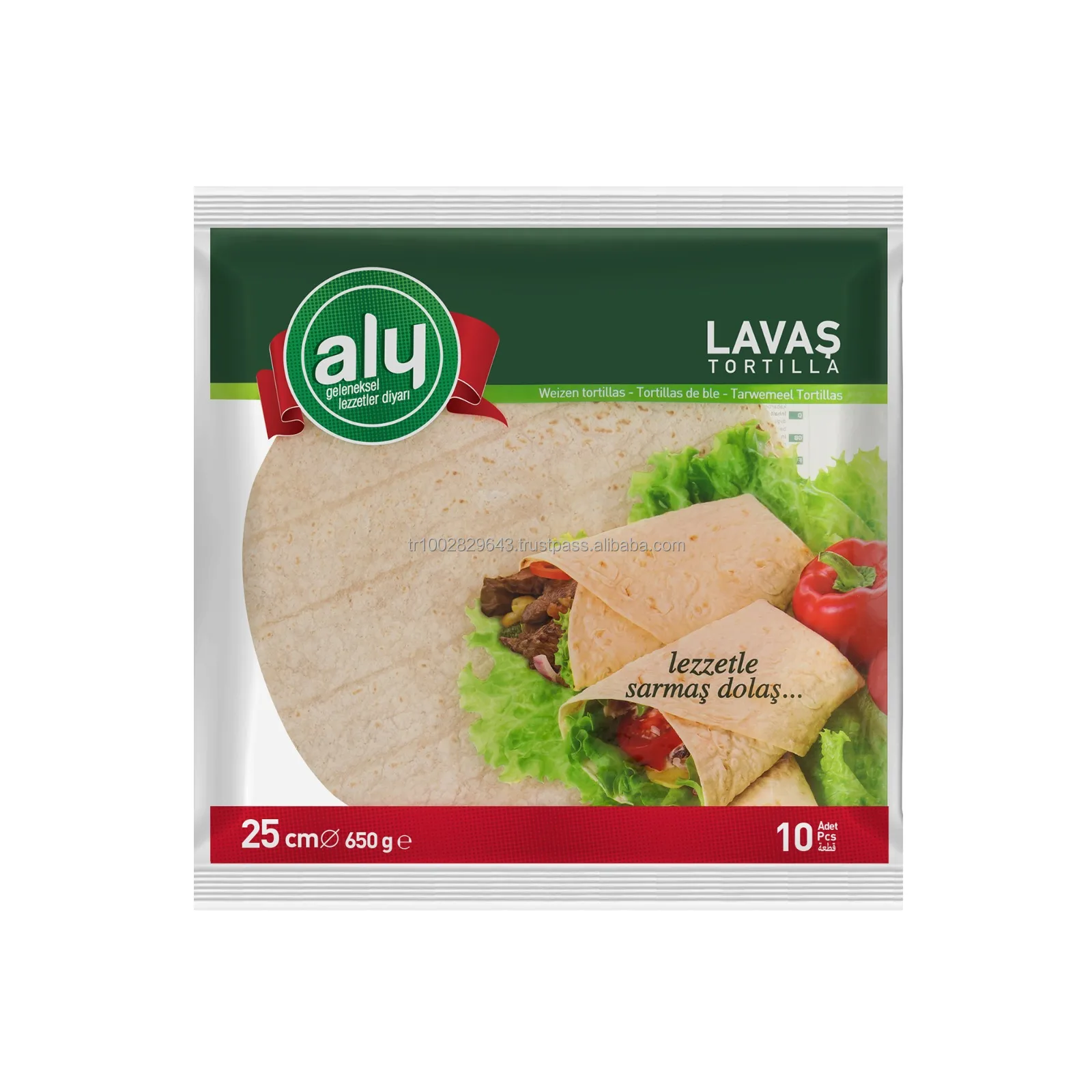  Tortilla 25 см 10 шт. пшеничной муки оригинальный бренд Aly пакет с замком zip-lock 650 г (12 упаковок в одной