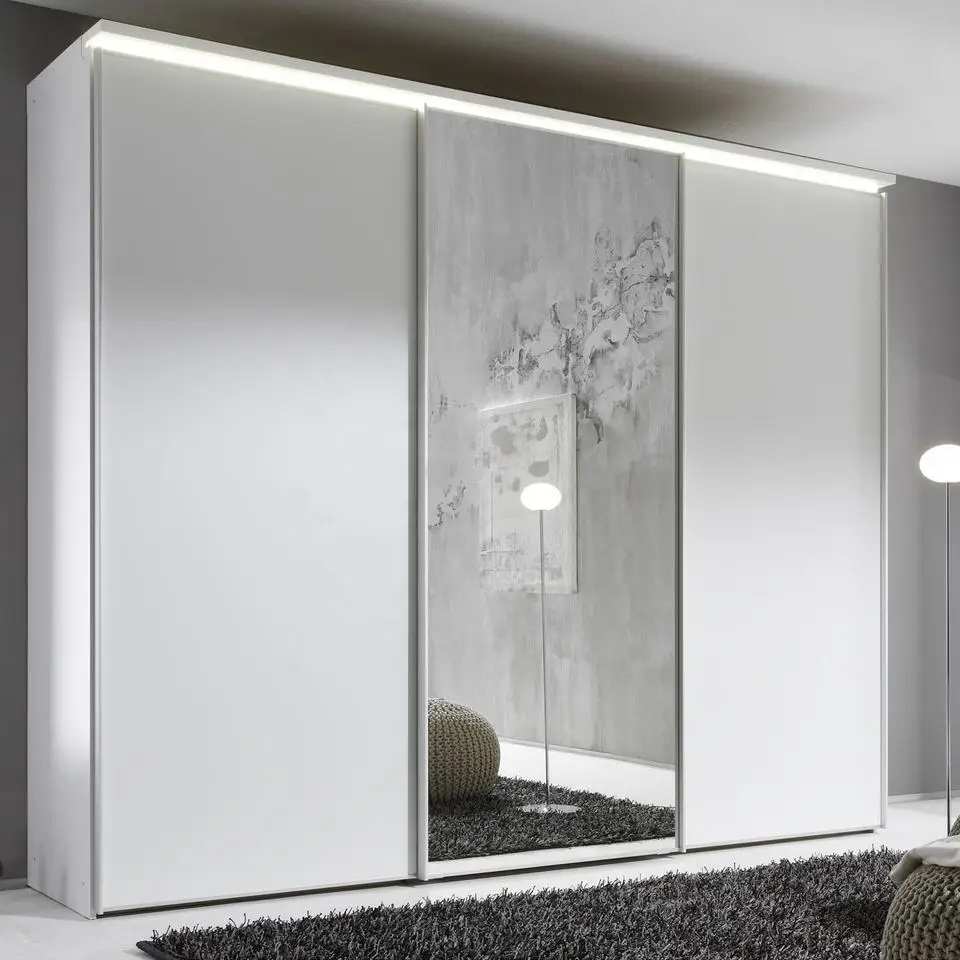 Modern sliding door built in Clothes Wardrobes with mirror Bedroom furniture designs Wooden closets