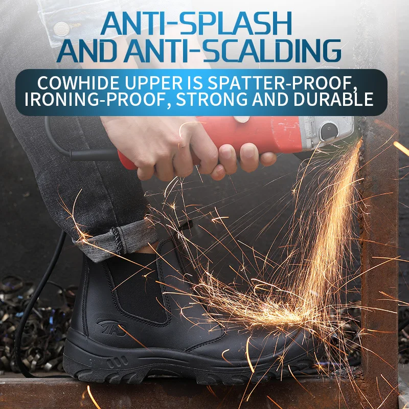 Black waterproof lightweight Leather safety boots comfy steel toe safety welding shoes for welder