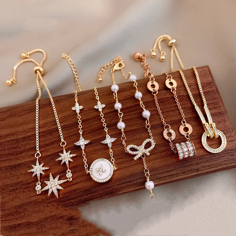 
 Новый Модный женский браслет с золотым покрытием, регулируемый жемчужный браслет, индивидуальный Универсальный темпераментный браслет с Красной сеткой, ювелирные изделия для рук  