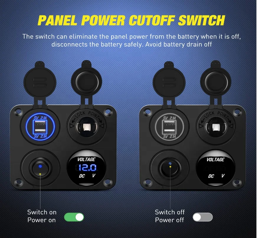 Car Modification USB Voltmeter Marine Caravan Ambulance Charging 4-in-1 Hole Panel RV Use Dual USB Power Socket