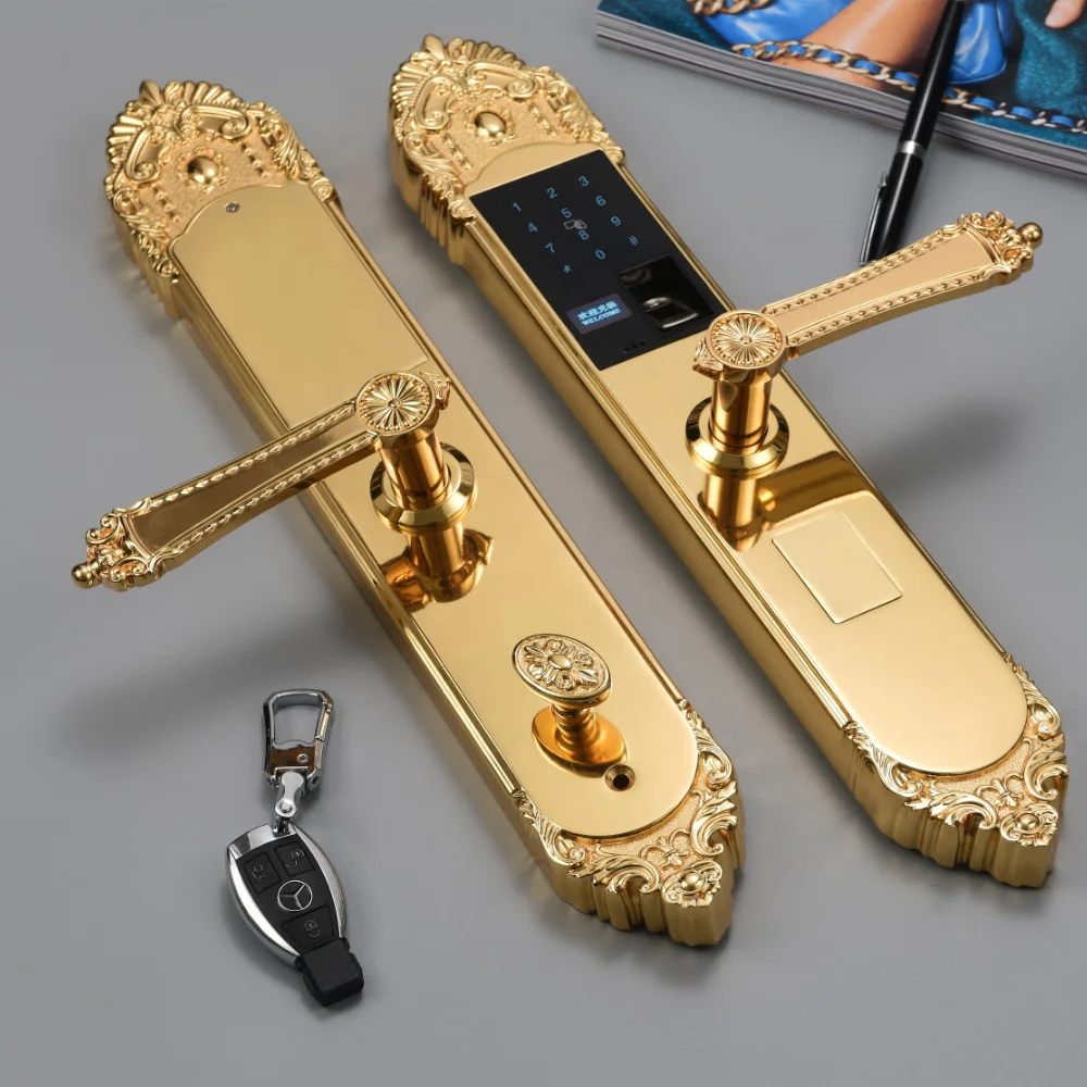 Amazon hot sell european style digital vintage handle lock set fingerprint tuya smart door lock