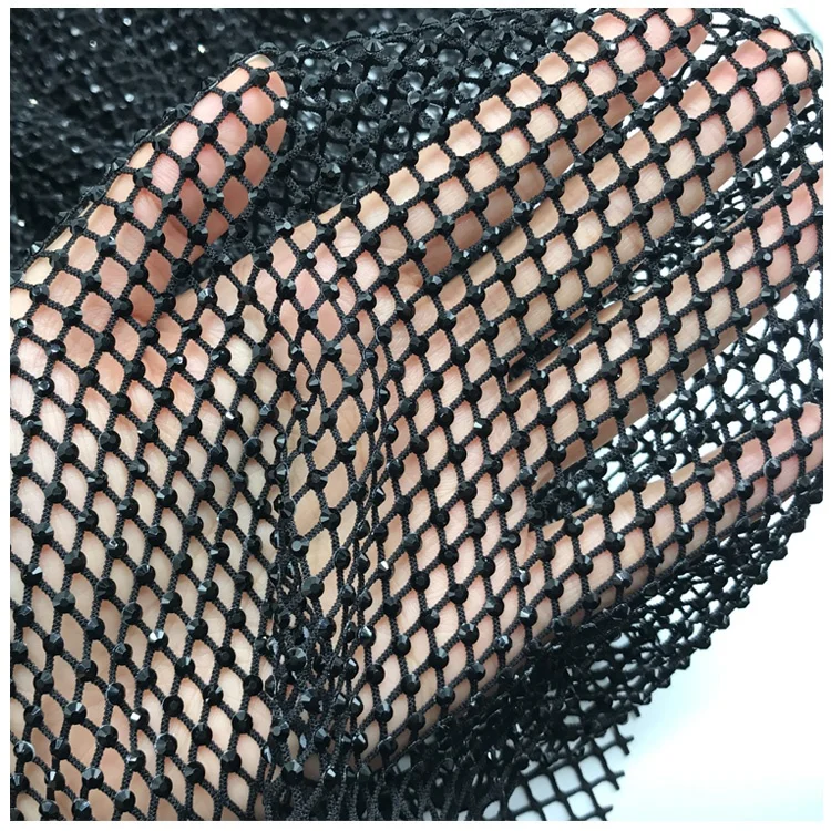 
Factory supply stretch elastic net trim crystal glass rhinestone mesh fabric for clothes shoes bag 