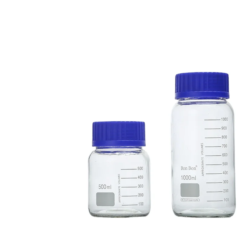 Laboratory Wide Mouth Reagent  1000ml Borosilicate Glass Media Storage Bottle Jars With Blue Screw Cap 1 Liter
