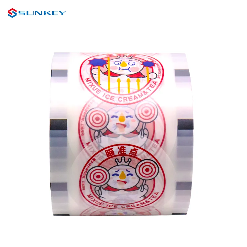 Printed heat seal plastic roll paper custom cup sealing film for jam cups