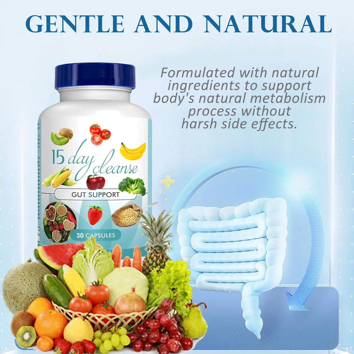 Gut and Colon intestinal cleanse detox parasite cleanse 15 Day Gut Cleanse Capsules Focus On Gut Health product