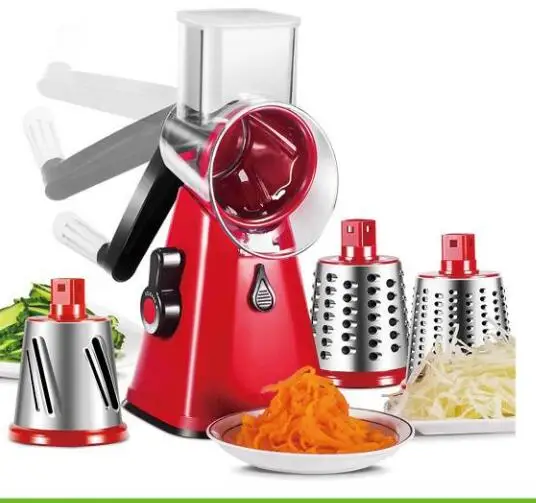 Hot Sale  Kitchen Manual Rotary Cheese Grater with Handle Vegetable Slicer Nuts Grinder Replaceable Drum Blades Cheese Shredder