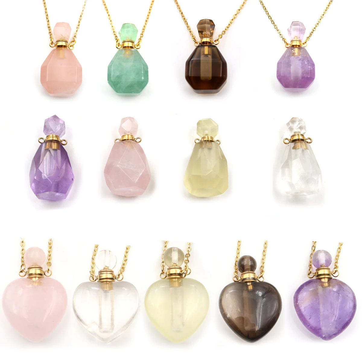 mini natural fluorite crystal perfume bottles rose quartz perfume oil bottles crystal for wedding souvenirs guests
