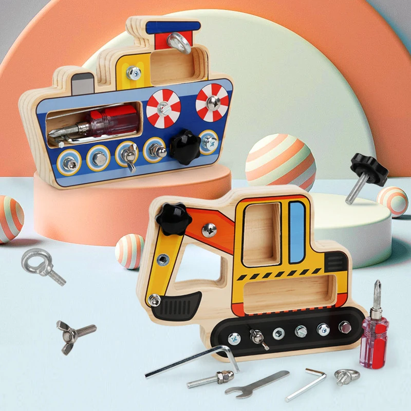 Children Wooden Simulation Disassembly Screw Nut Fire Truck Combination Montessori Early Education Busy Board Disassembly Toy