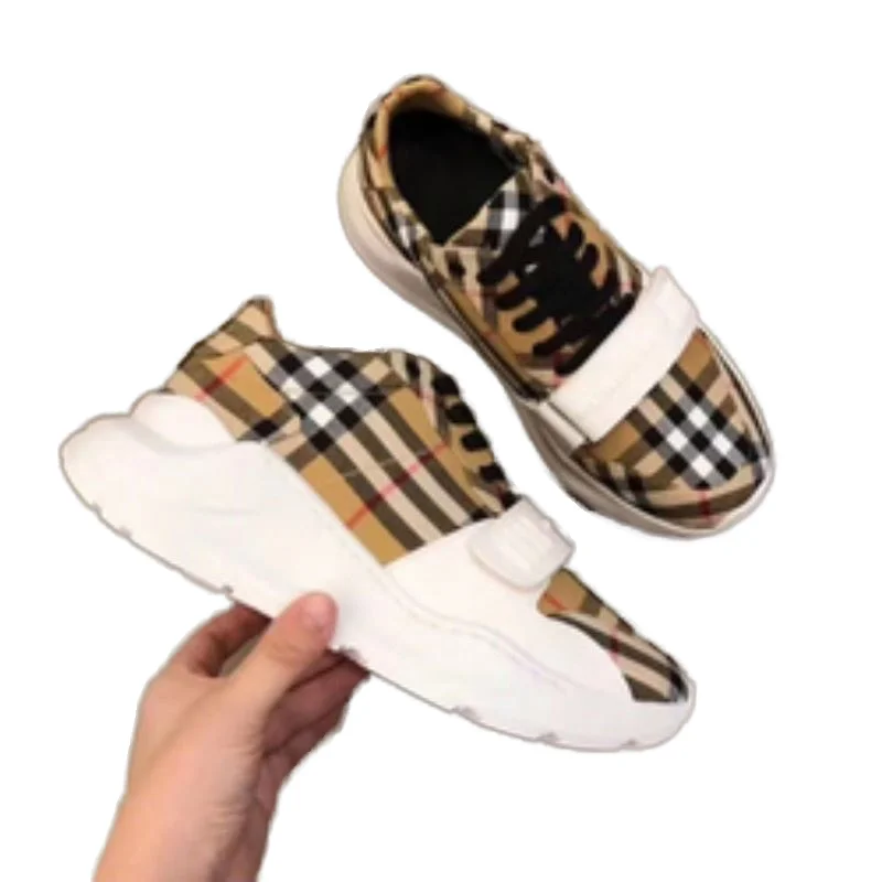 2024 Arthur Brand Vintage Sneakers Designer Grid Printed Check Pattern Leather Suede Canvas Thick Sole Walking Style Shoes