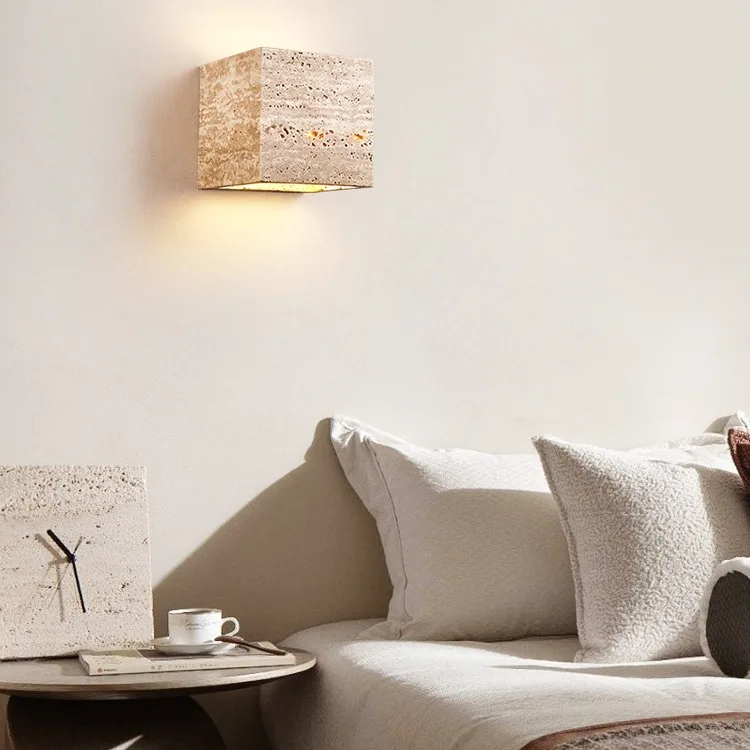 Modern Indoor LED Scone Outdoor Wall Light Marble Nordic Wabi Sabi Travertine Wall Lamp
