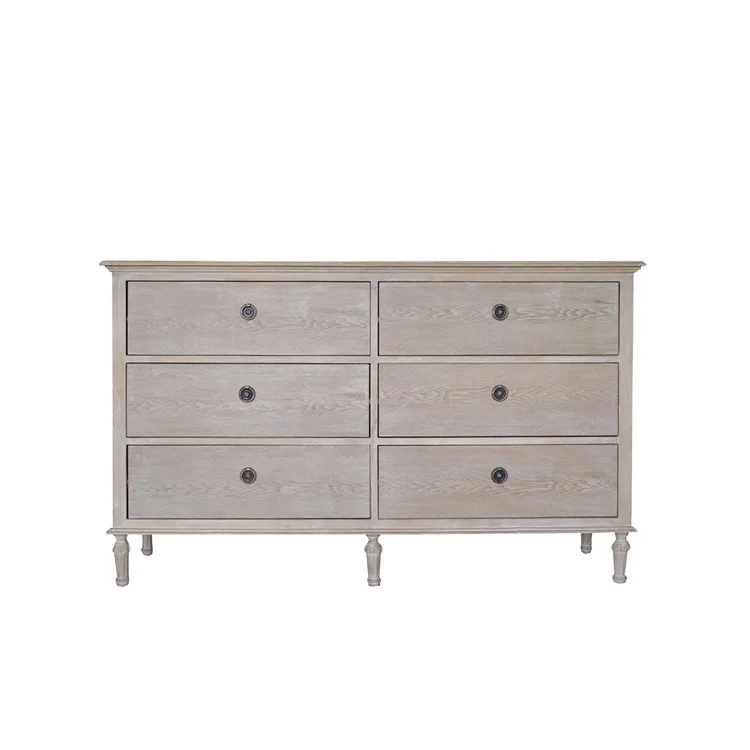 Hot Selling Hampton Style furniture Oak 6 Drawer Bedroom Furniture Wooden Chest Of Drawers Vintage Sideboard