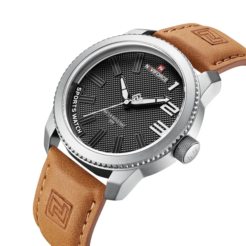 NAVIFORCE 9202L Men Wristwatches Top Brand Luxury Waterproof Man Watch Genuine Leather Sport Quartz Male Clock 9202