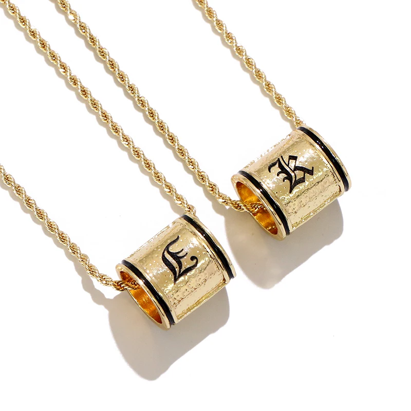 Komi Hawaiian Custom Necklace personalized Style barrel Initials Ring Necklace Samoa Enamel Gold Plated Chain Jewelry Wholesale