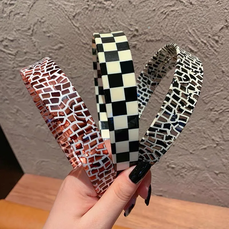 Peichi Trendy black&white checker 25mm wide make up headbands checker acetate and acrylic hair accessories