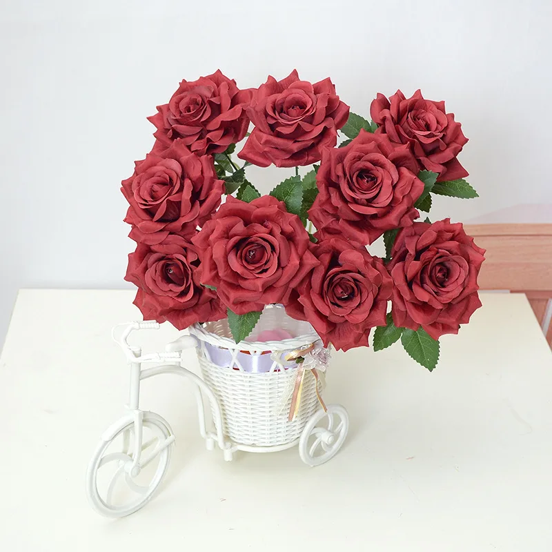 High quality 9 heads bouquet beautiful rose artificial flowers for sale