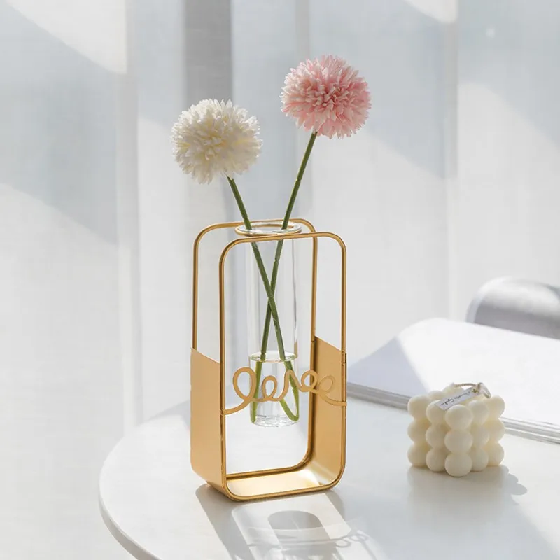 Modern Christmas Ornament Metal Flower Pot Home Decor Glass Flower Vase